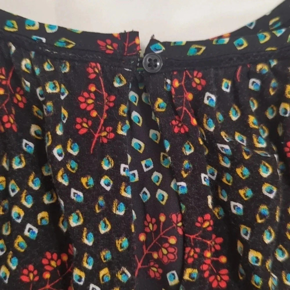 Loft Floral Lace Trim Smocked Cuff Blouse, Color Black/Turquoise/Red Size SP - Picture 13 of 15